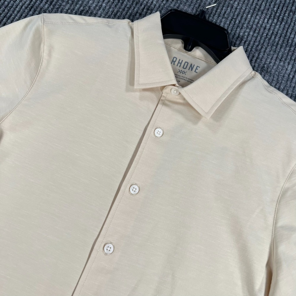 Rhone Brezza Shirt Mens Small Yellow Short Sleeve Button Up Linen Blend New 3